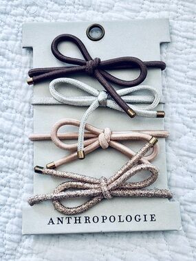 ❗️Anthropologie Neutral & Glitter Bow Hair Ties - 4 Pack